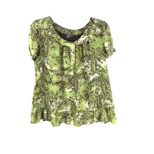 Apt.9 Blouse L Green Paisley Peplum *C
